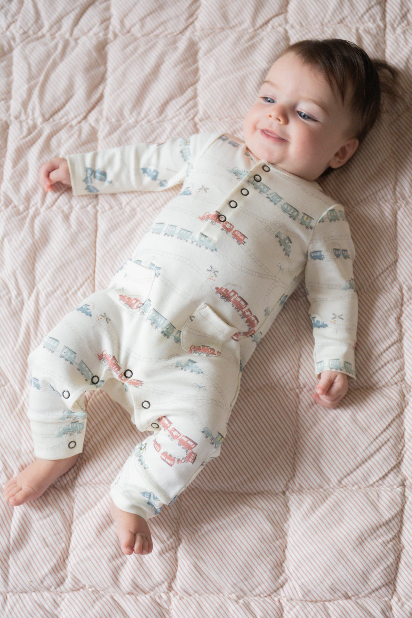 Pehr-Henley Patch Pocket Romper-Locomotive-3