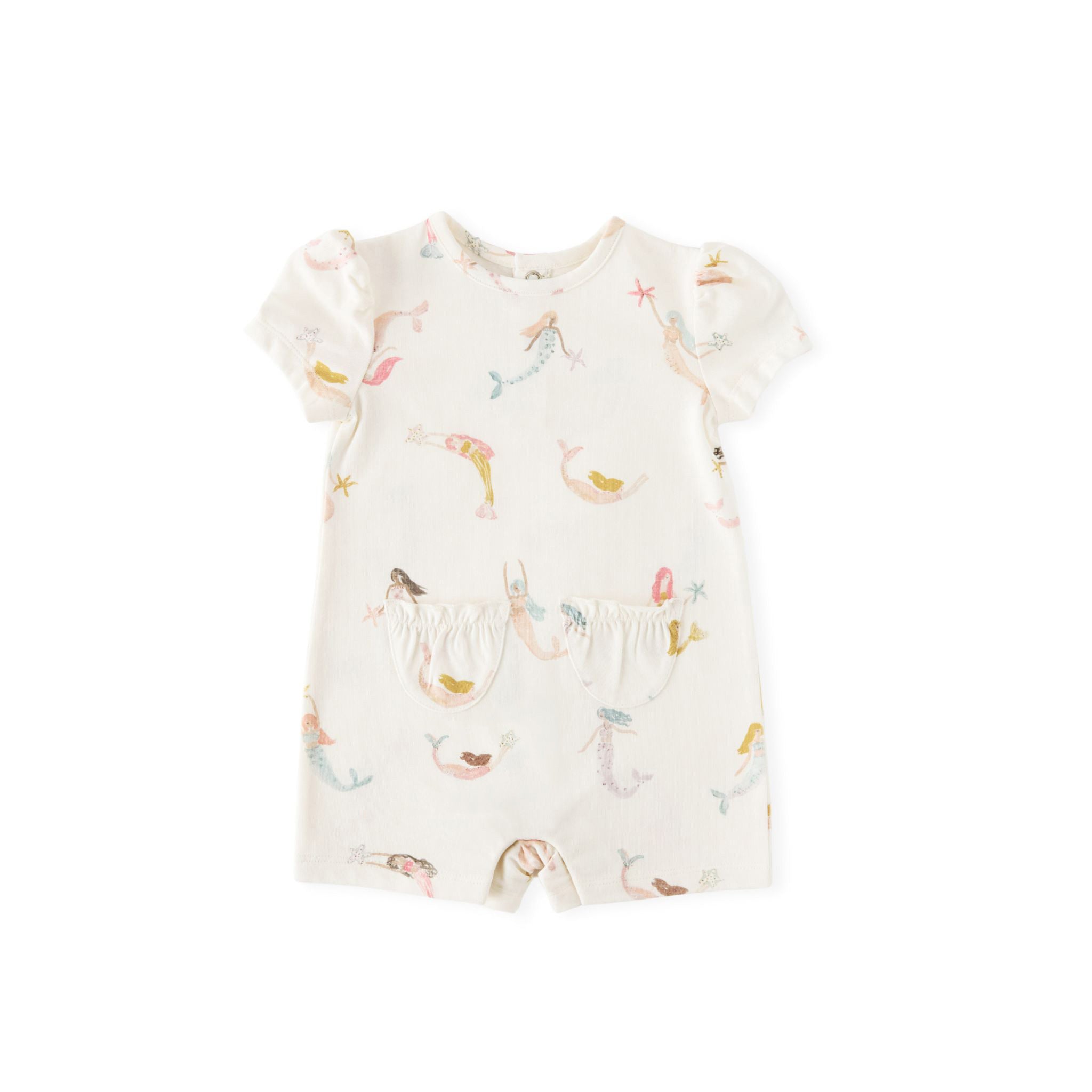 Pehr-Short Sleeve Puff Romper-Mermaid Melody-1