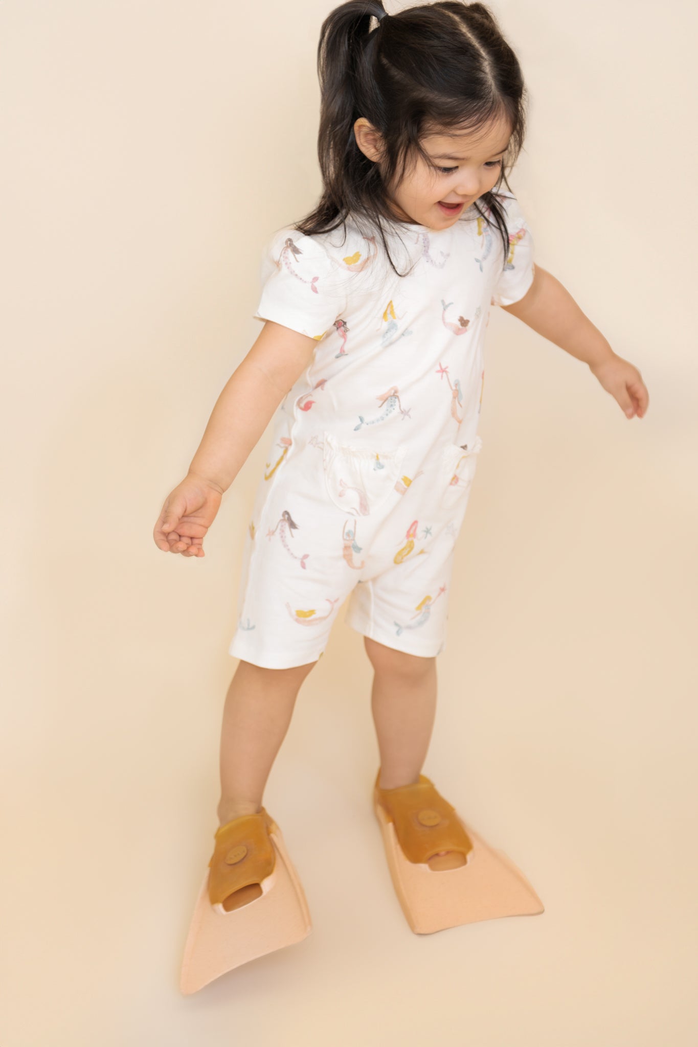 Pehr-Short Sleeve Toddler Puff Romper-Mermaid Melody-4