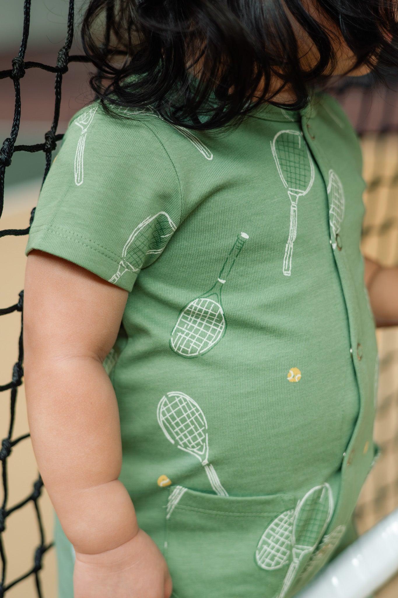 Pehr-Short Sleeve Pocket Romper-Doubles Green-2