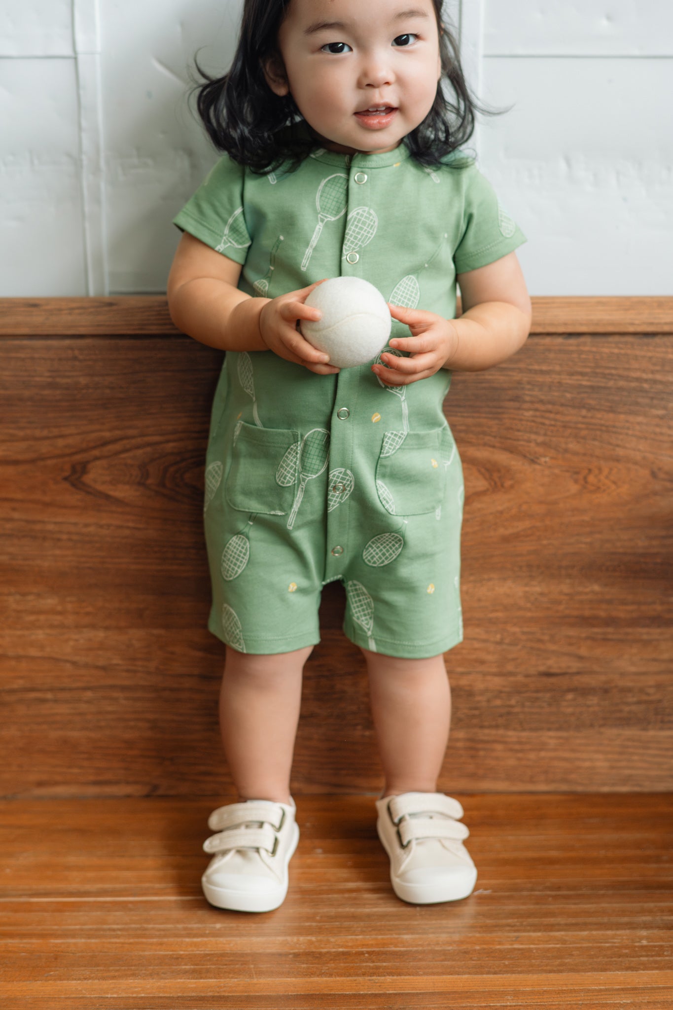 Pehr-Short Sleeve Pocket Romper-Doubles Green-3