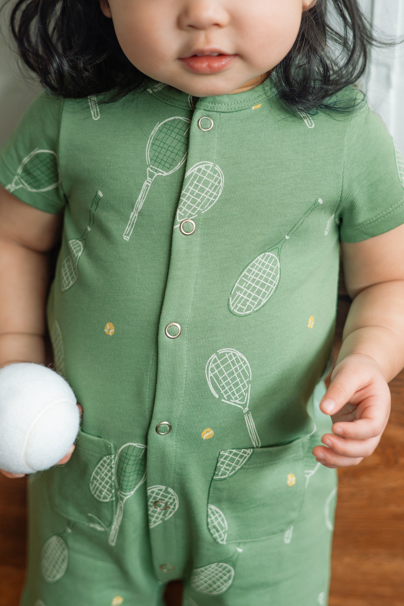 Pehr-Short Sleeve Pocket Romper-Doubles Green-5