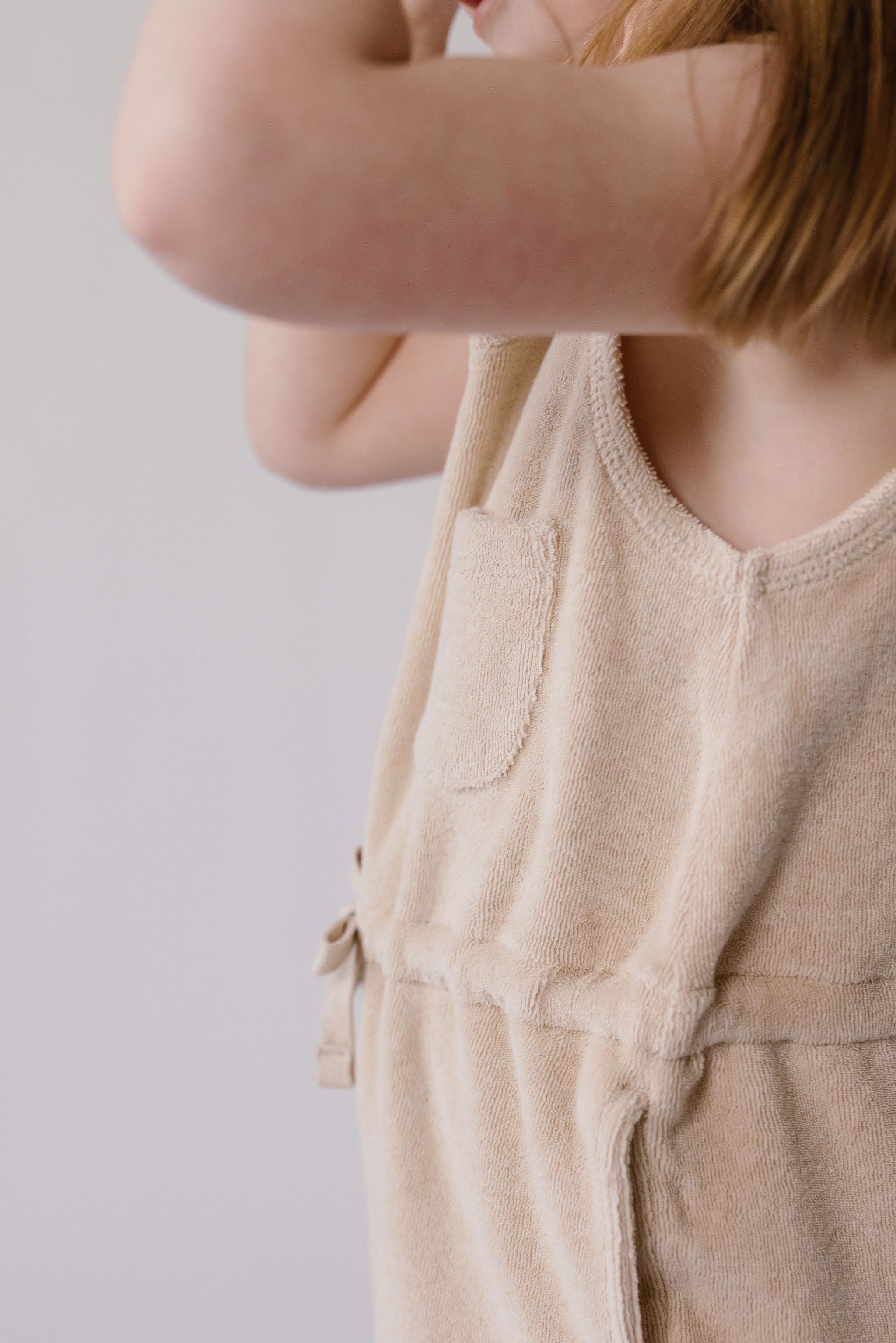 Pehr-Classic Terry Drawstring Romper-Sand-Toddler-3
