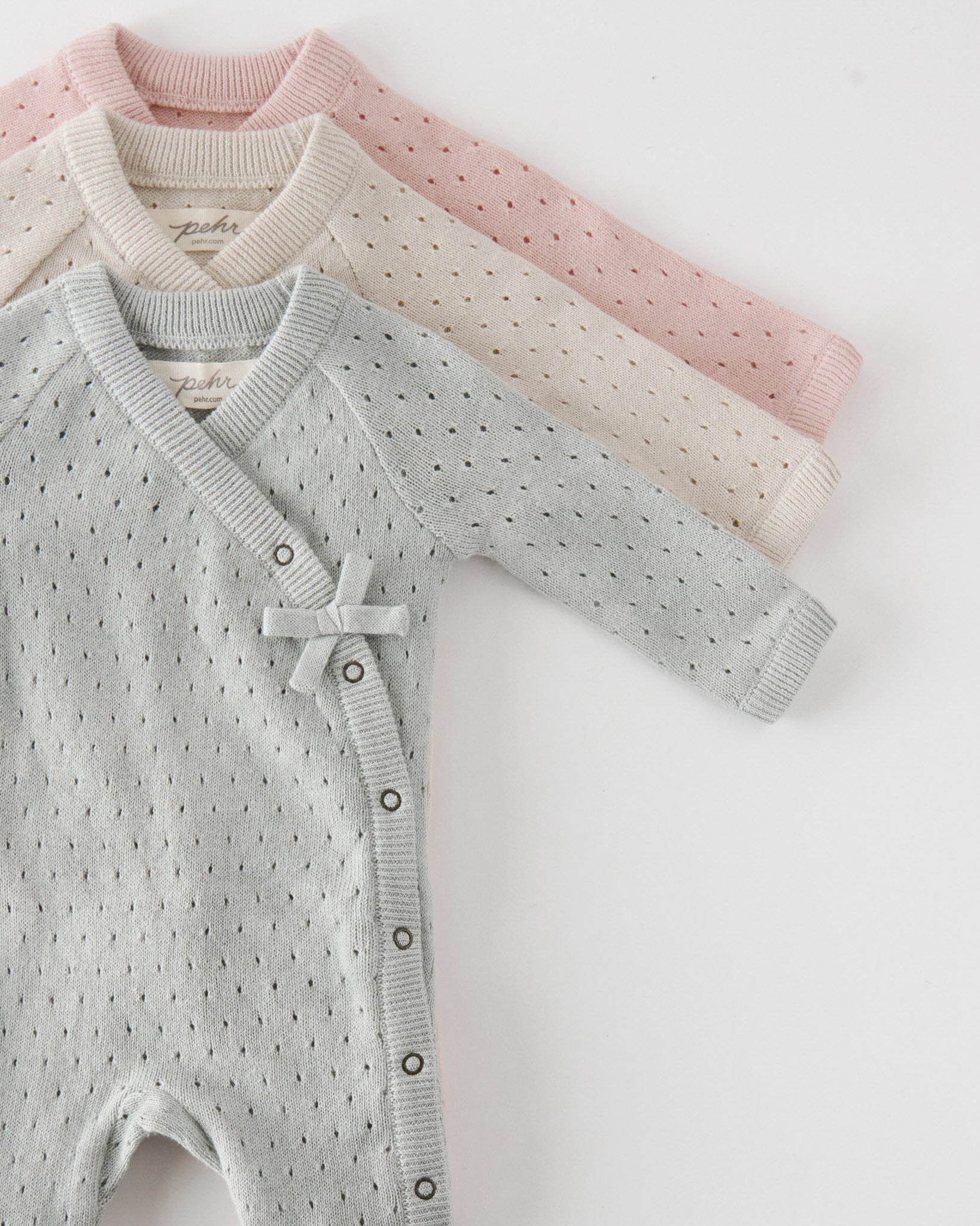 Pehr-Dotty Knit Kimono Romper-Soft Sea-Newborn-3