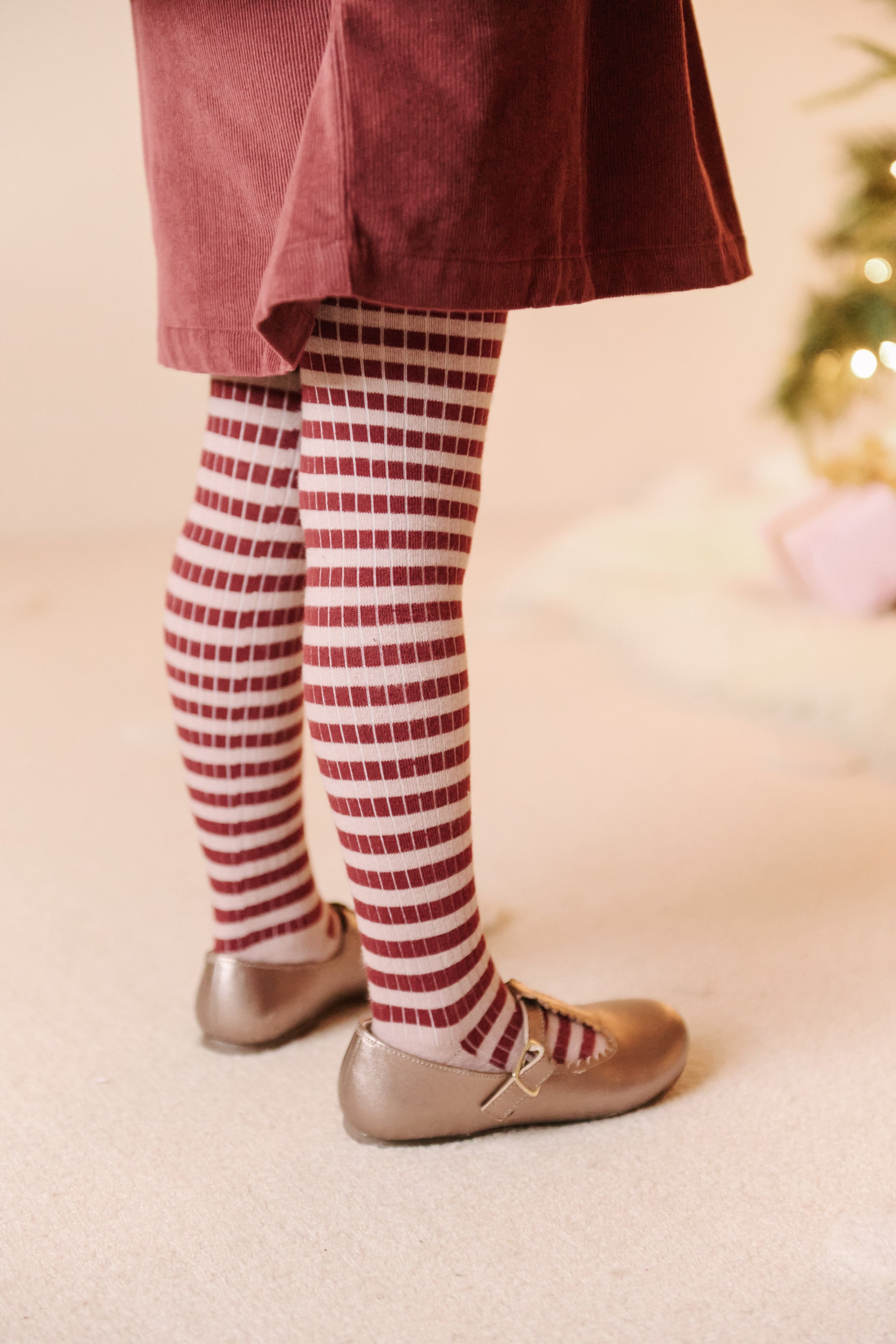 Pehr-Striped Ribbed Tights with Grips-Soft Peony - Mulberry Stripe-3
