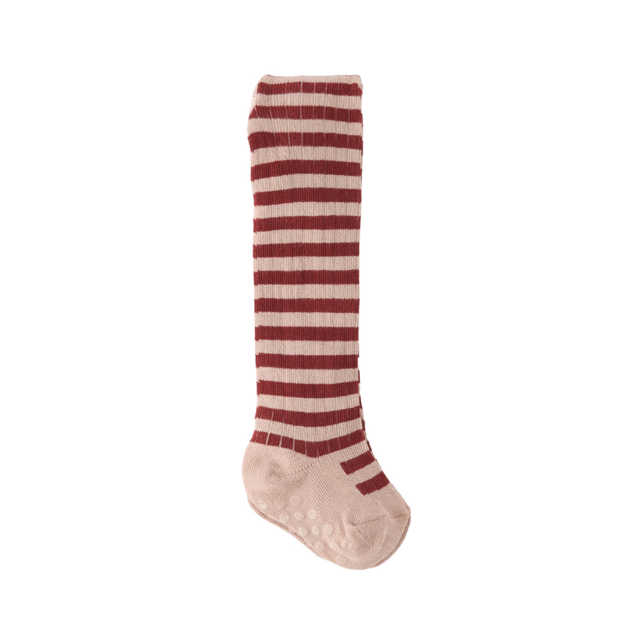 Pehr-Striped Ribbed Tights with Grips-Soft Peony - Mulberry Stripe-1