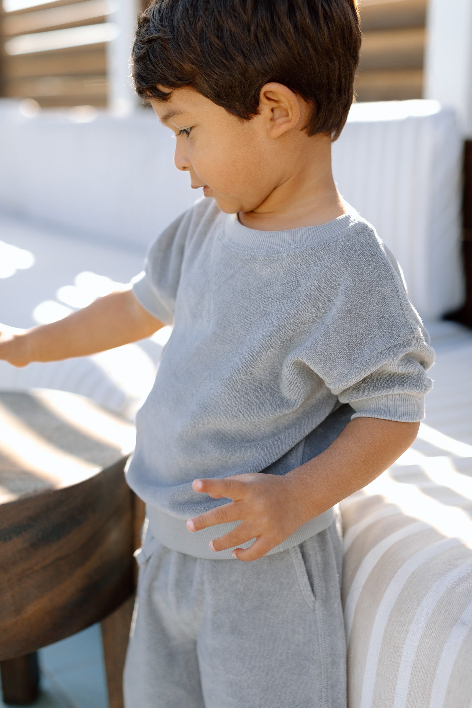 Pehr-Classic Terry Dropped Shoulder Short Sleeve Top-Puddle-3