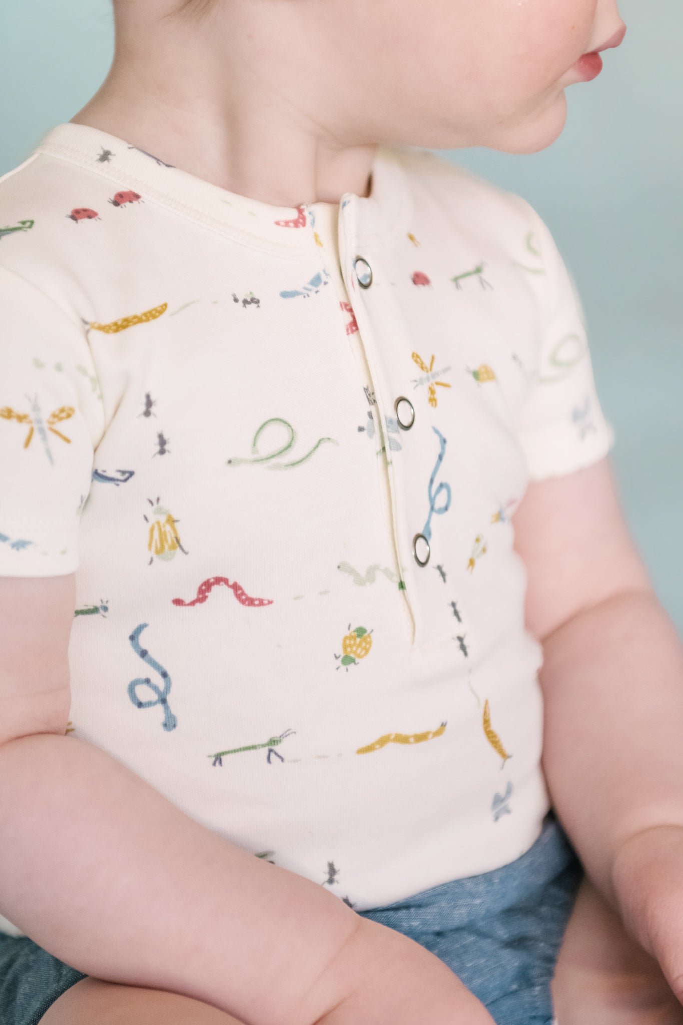 Pehr-Short Sleeve Henley One Piece- Crawling Critters-2