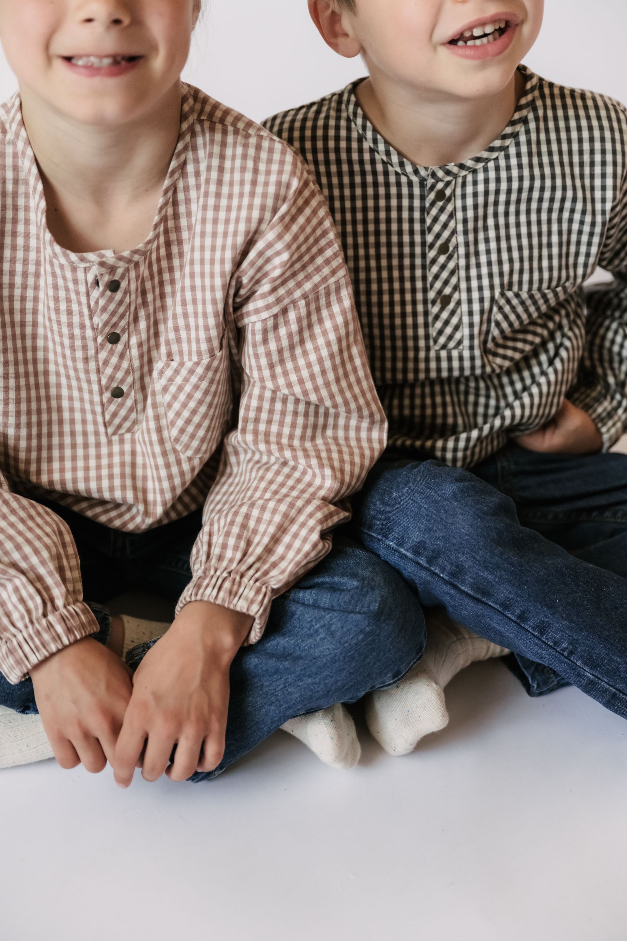 Pehr-Kids Gingham Long Sleeve Top-Thistle-3