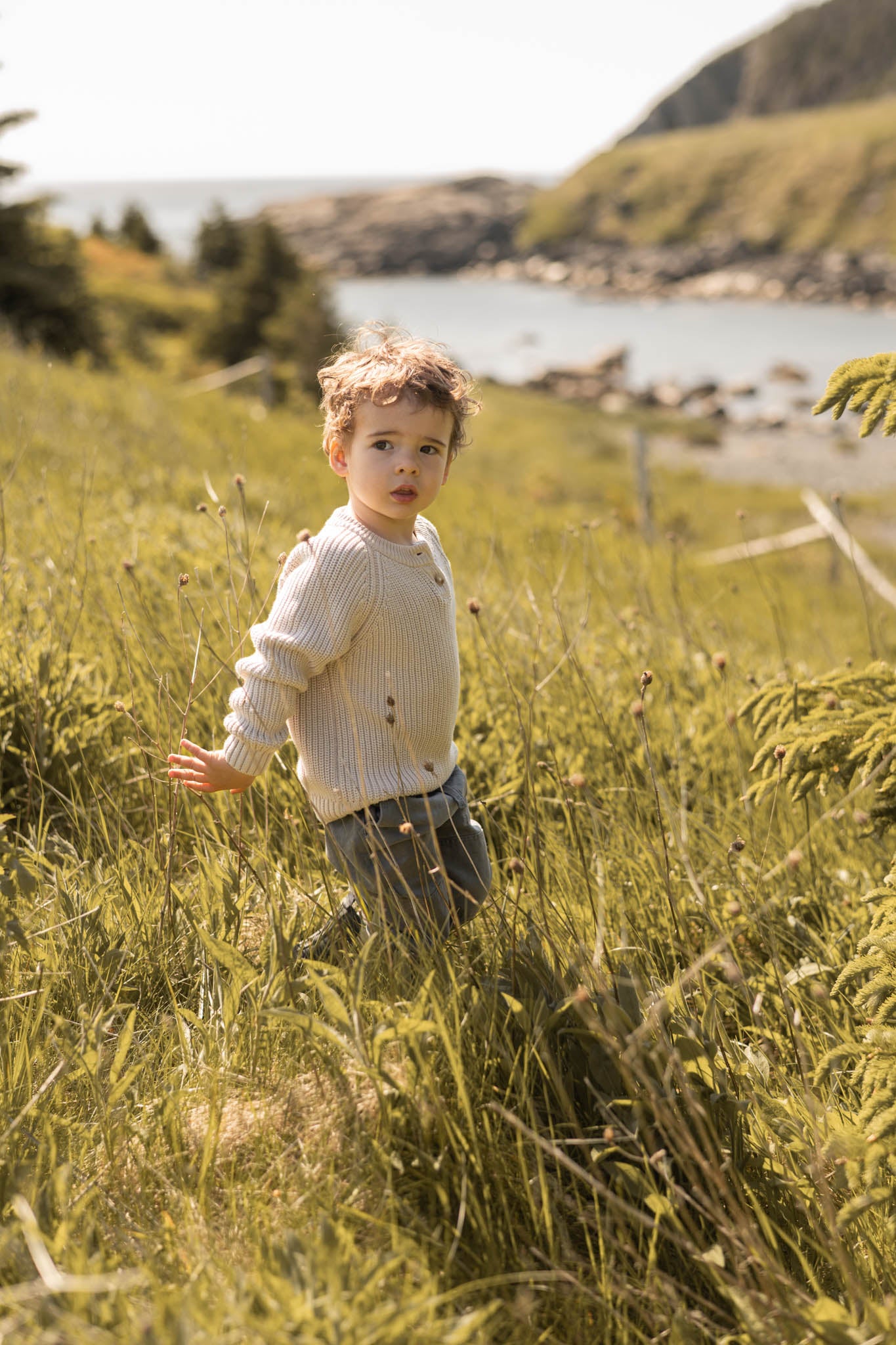 Pehr-Cotton Knit Toddler Sweater-Stone-3