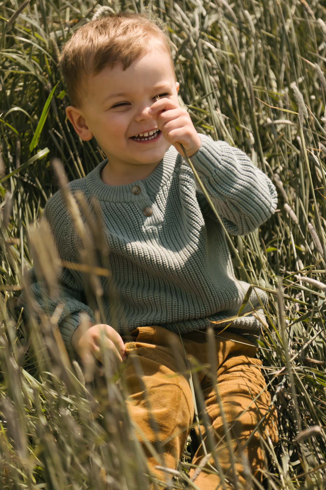 Pehr-Cotton Knit Toddler Sweater-Pond-4