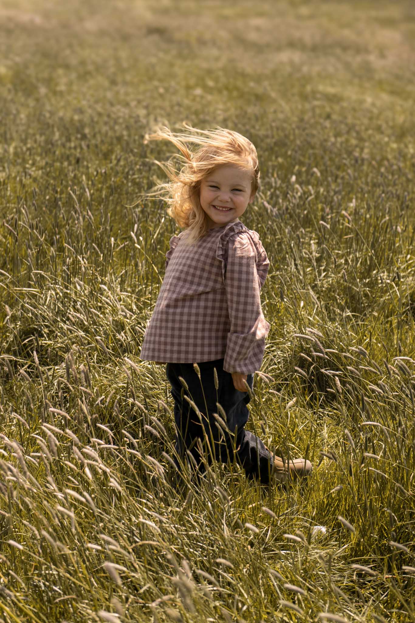 Pehr-Flannel Ruffle Top-Thistle/Light Thistle-5