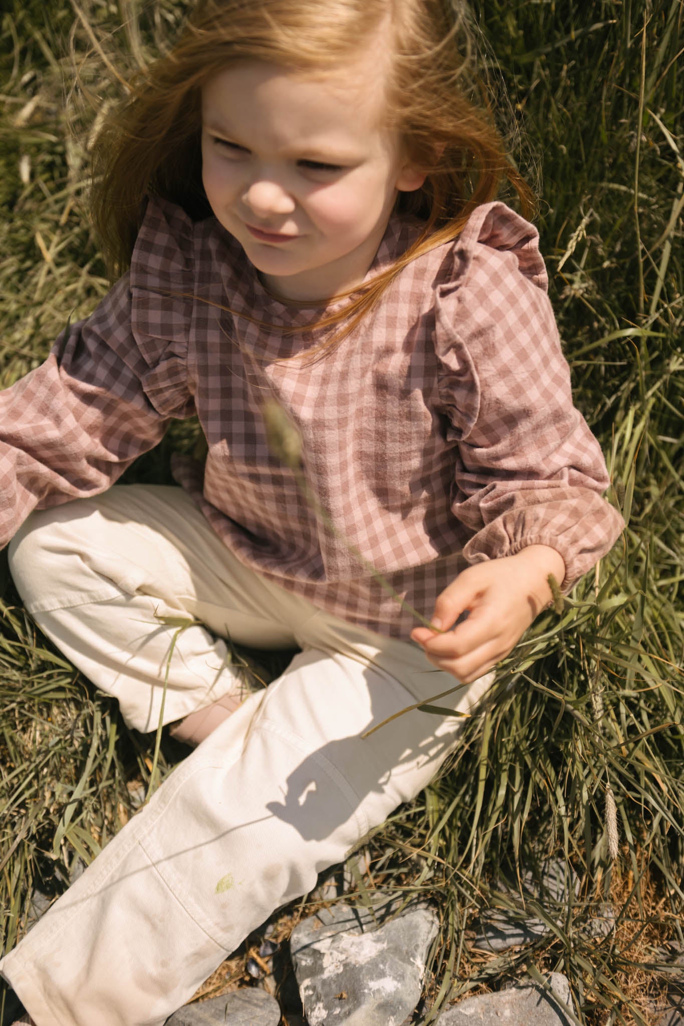 Pehr-Flannel Ruffle Top-Thistle/Light Thistle-6