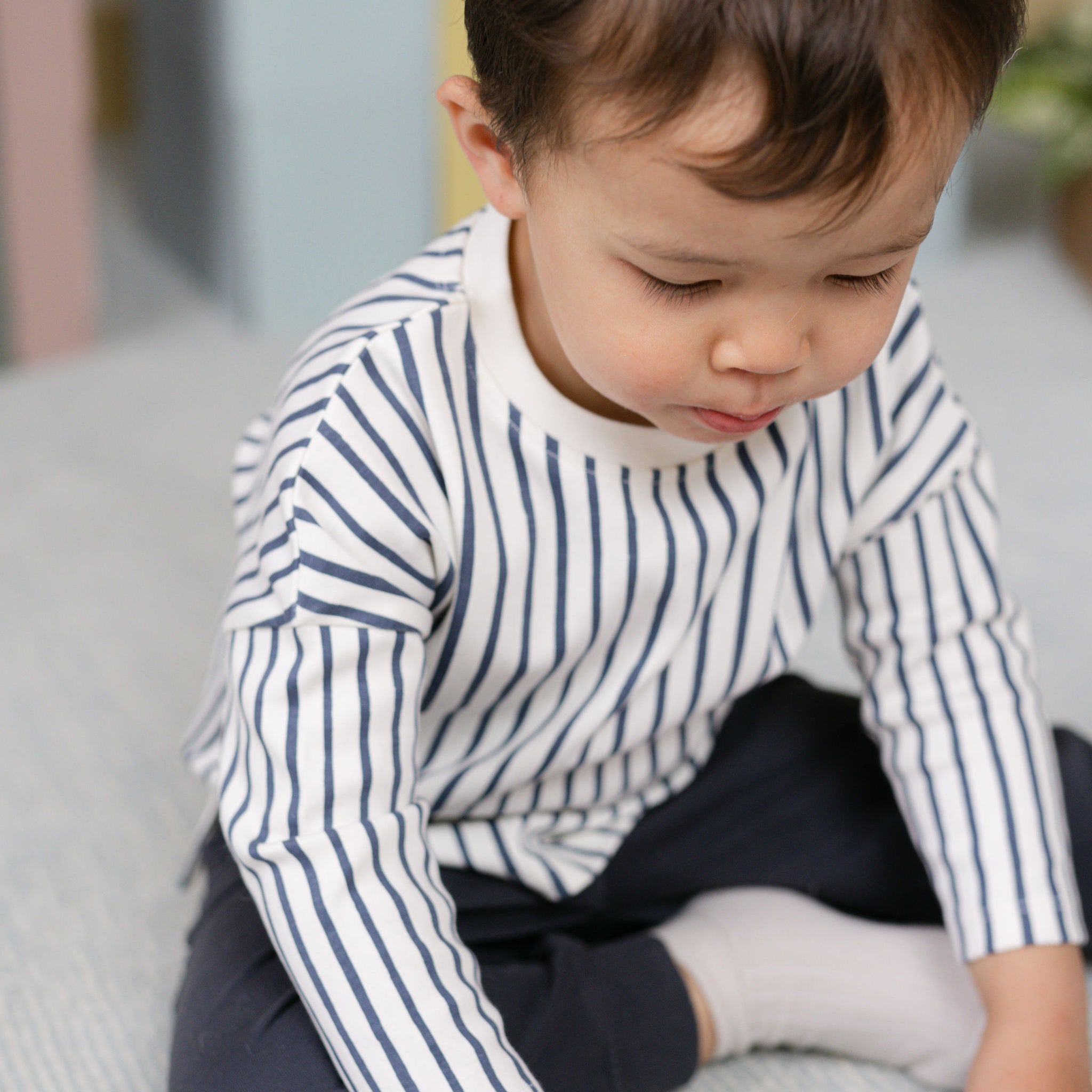 Pehr-Dropped Shoulder Long Sleeve Toddler Top-Stripes Away Ink Blue-4