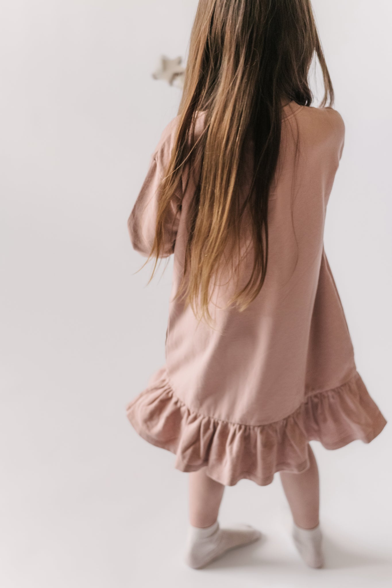 Pehr-Kids French Terry Ruffle Hem Dress-Soft Peony-2