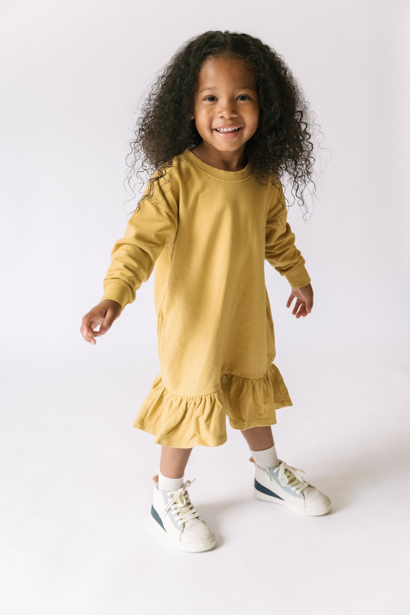 Pehr-French Terry Ruffle Hem Dress-Dijon-5
