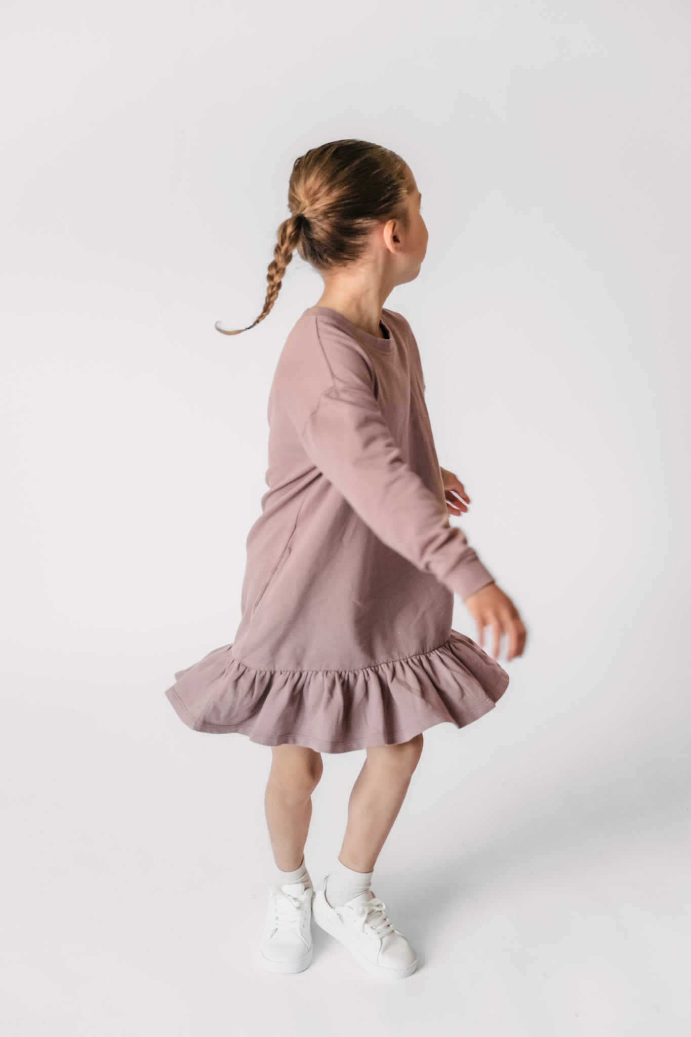 Pehr-Kids French Terry Ruffle Hem Dress-Plum-2