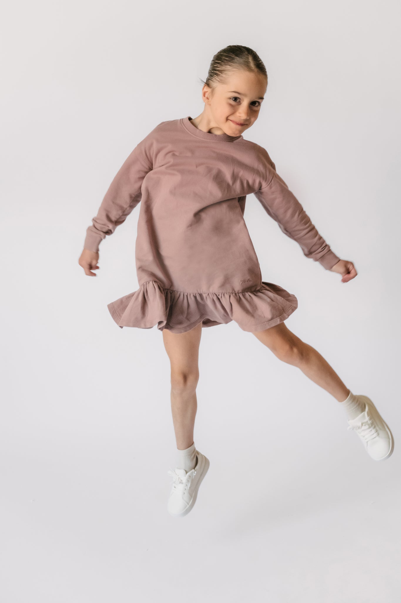 Pehr-Kids French Terry Ruffle Hem Dress-Plum-3