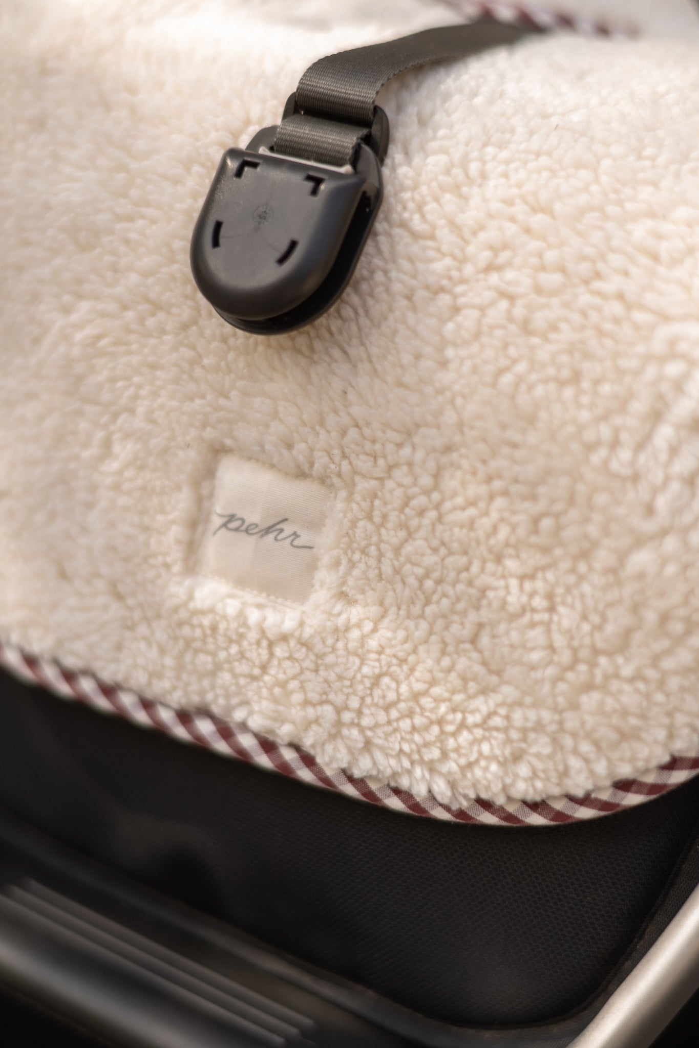 Pehr-Reversible Stroller Insert-Gingham Mulberry/Sherpa-4