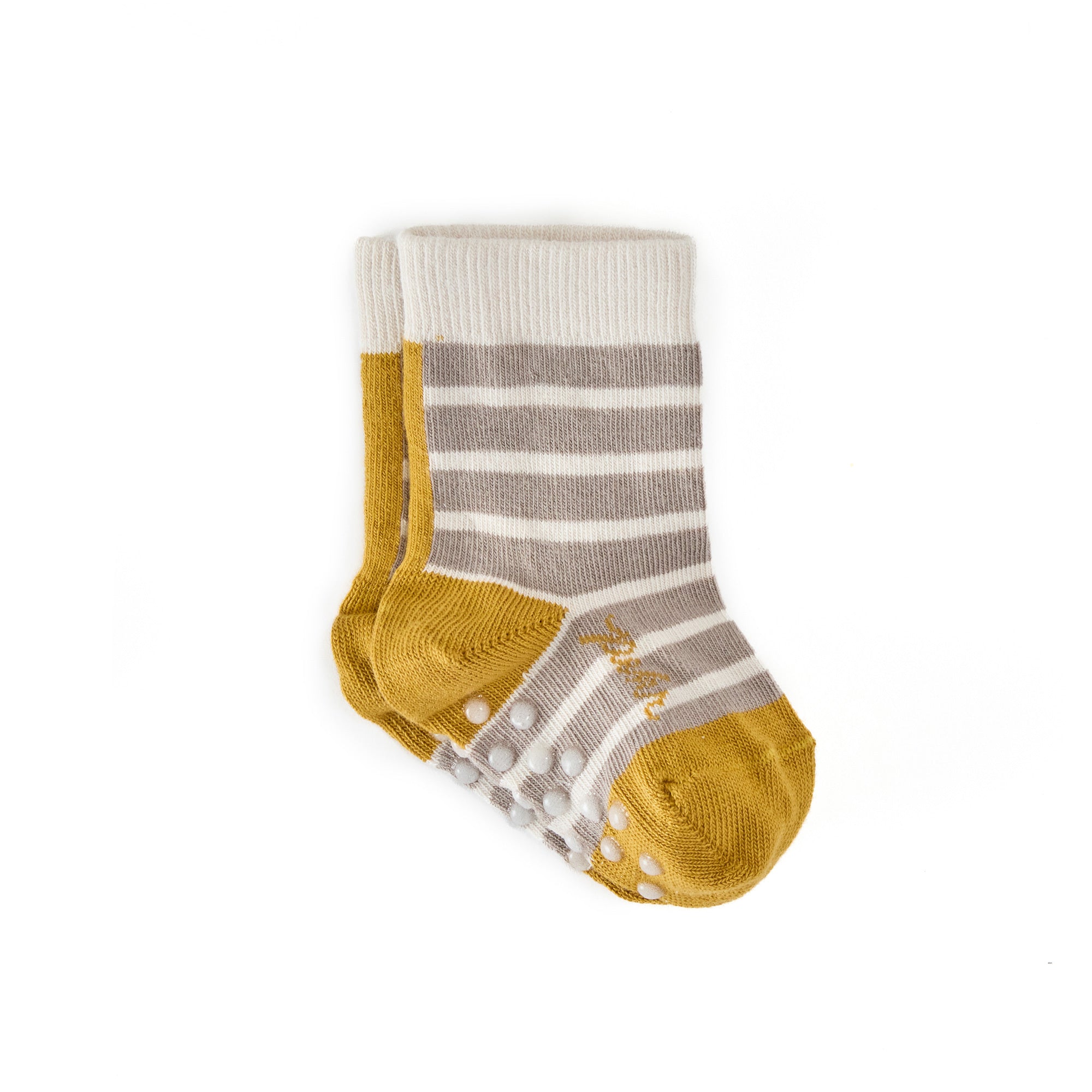 Pehr-Striped Crew Socks with Grips-Light Mushroom Stripe-1