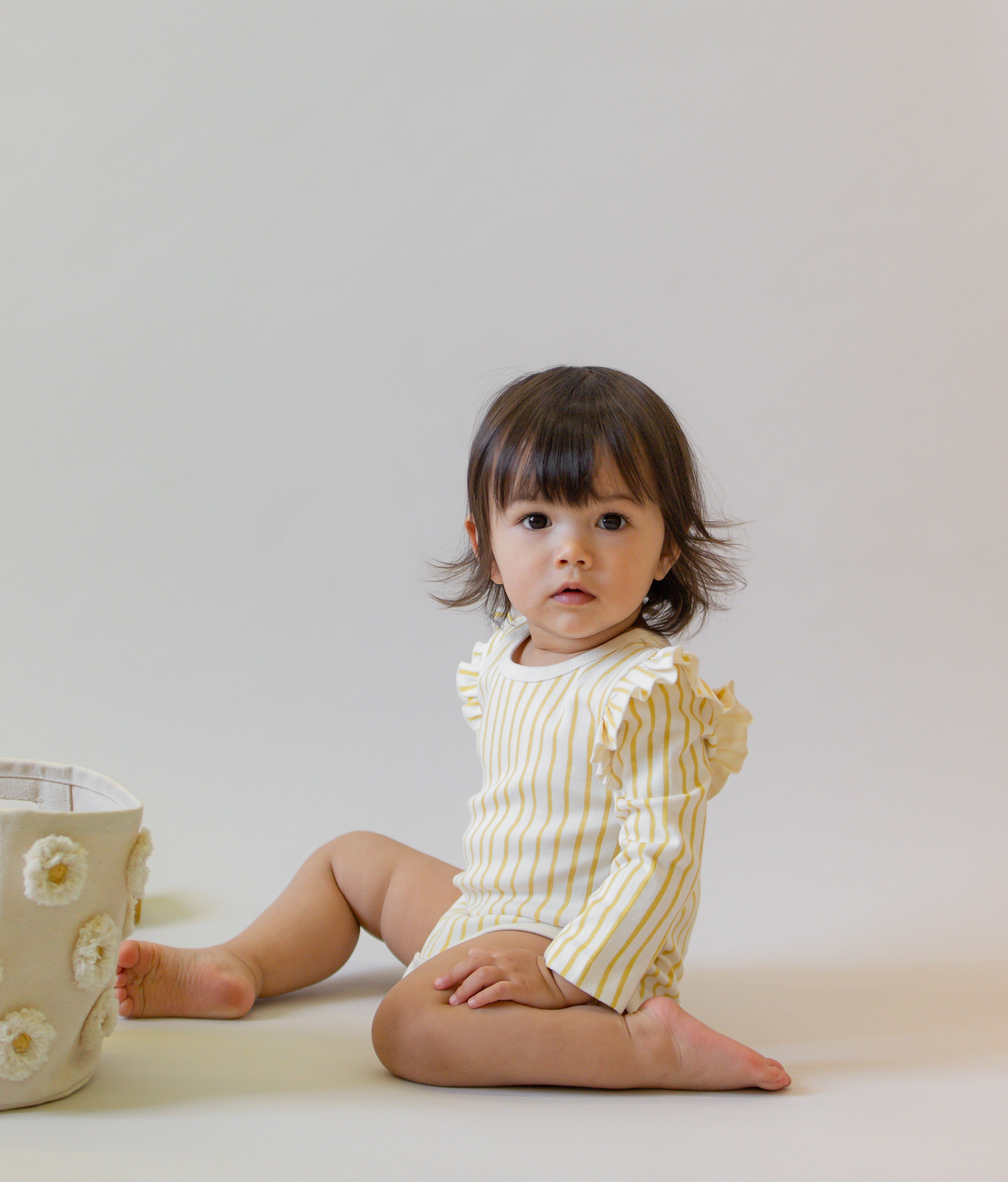 Pehr-Long Sleeve Ruffle One-Piece-Stripes Away Marigold-2