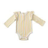 Long Sleeve Ruffle One-Piece One-Piece Pehr Stripes Away Marigold 0 - 3 mos.