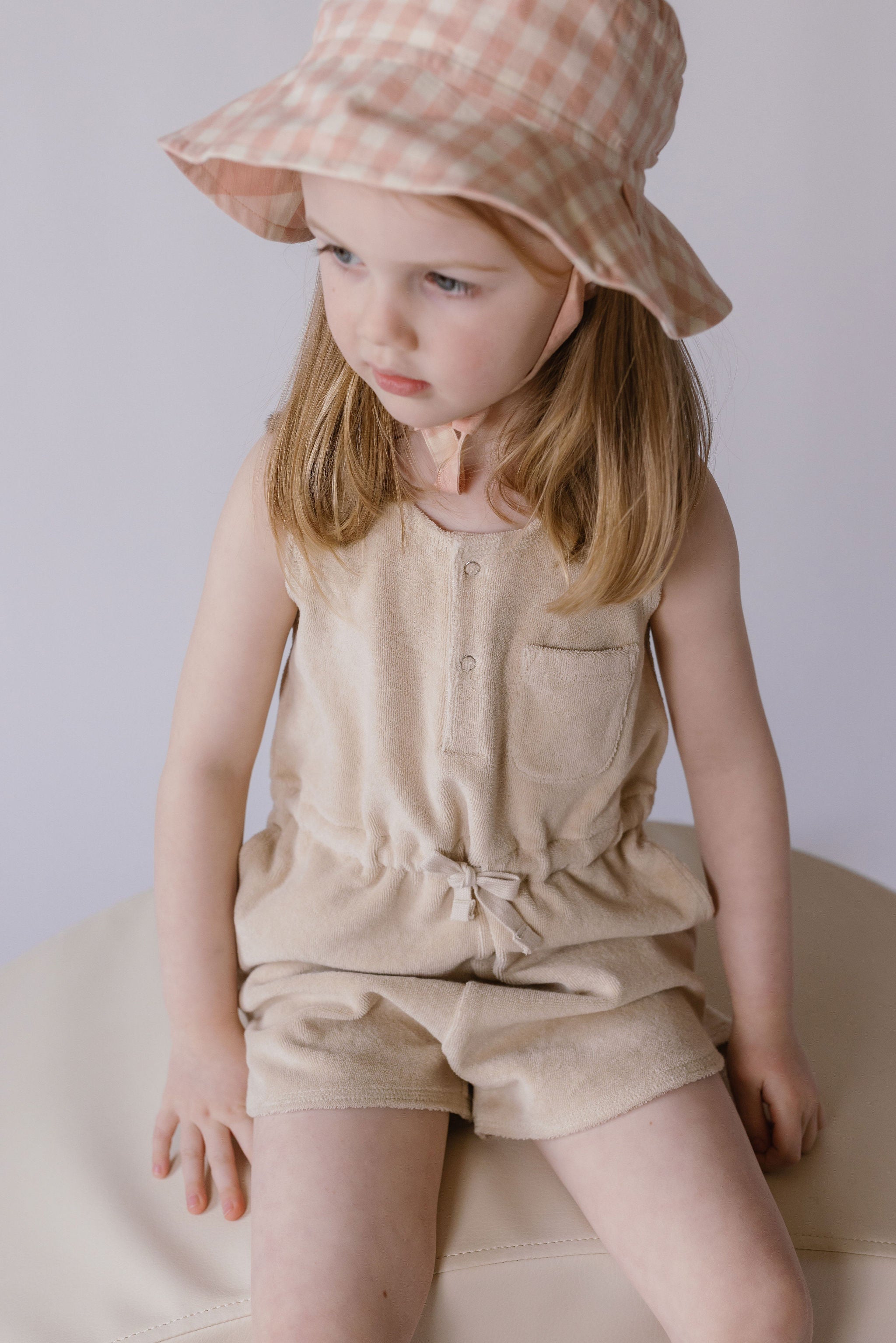 Pehr-Classic Terry Drawstring Romper-Sand-1