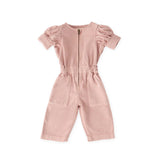 Vintage Twill Toddler Puff Sleeve Jumpsuit - Peony