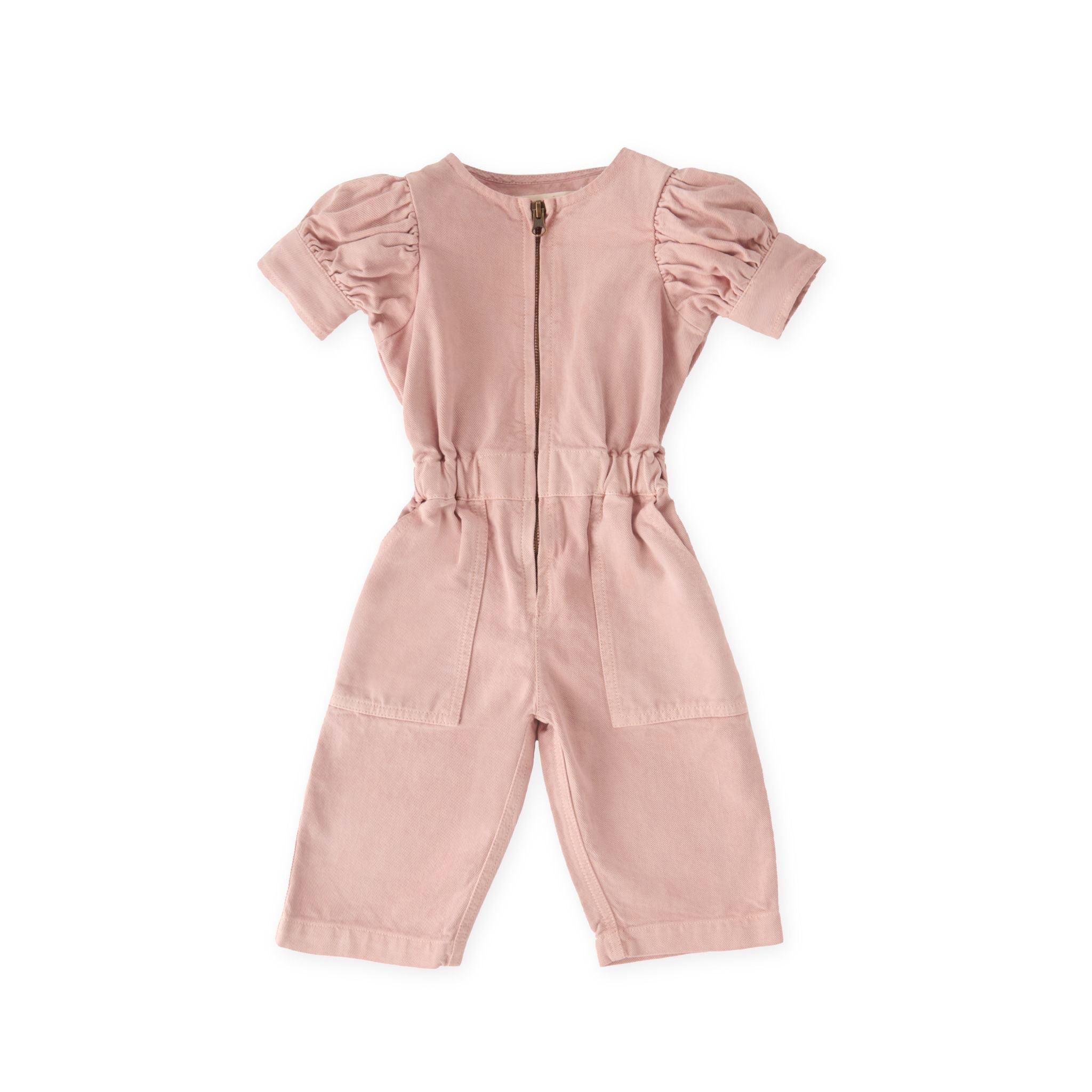 Vintage Twill Toddler Puff Sleeve Jumpsuit - Peony