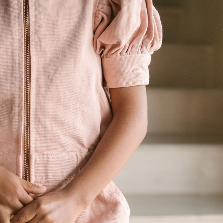 Pehr-Vintage Twill Puff Sleeve Jumpsuit-Peony-3