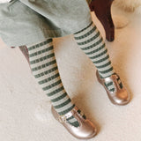 Pehr-Striped Ribbed Tights with Grips-Sage - Juniper Stripe-2