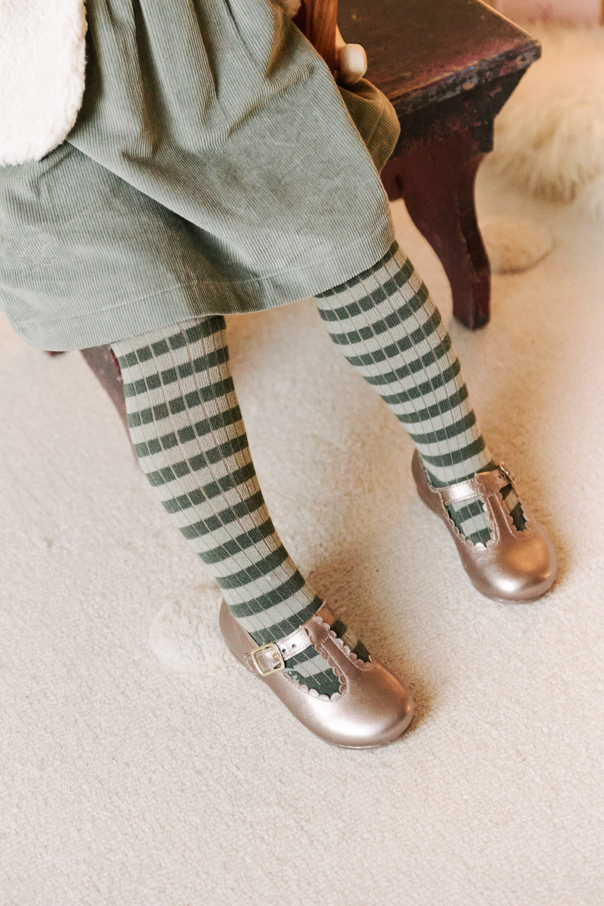 Pehr-Striped Ribbed Tights with Grips-Sage - Juniper Stripe-2