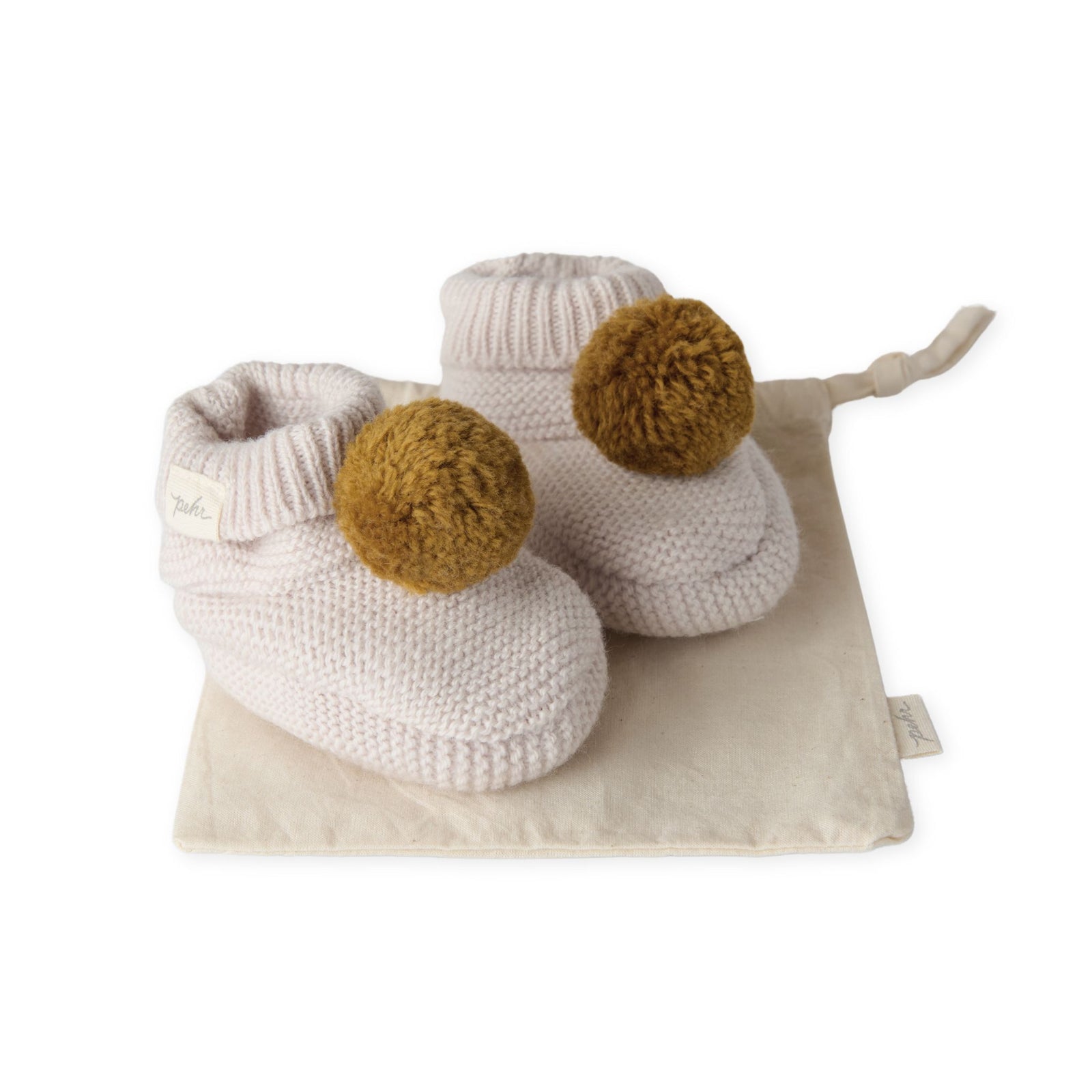 Wool Knit Pom Pom Bootie Booties Pehr Canada Natural / Ochre 0 - 3 mos. 