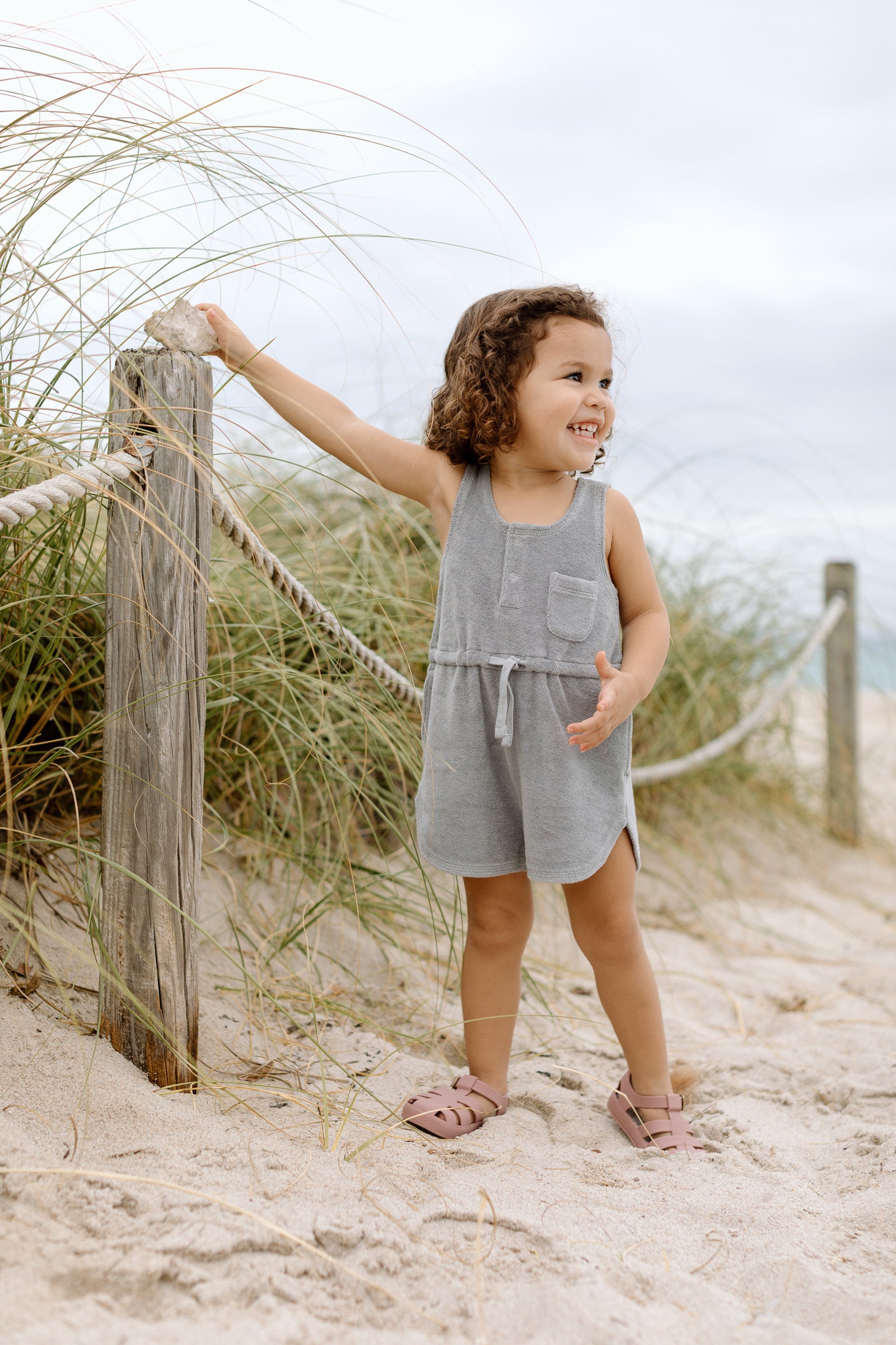 Pehr-Classic Terry Drawstring Romper-Puddle-4