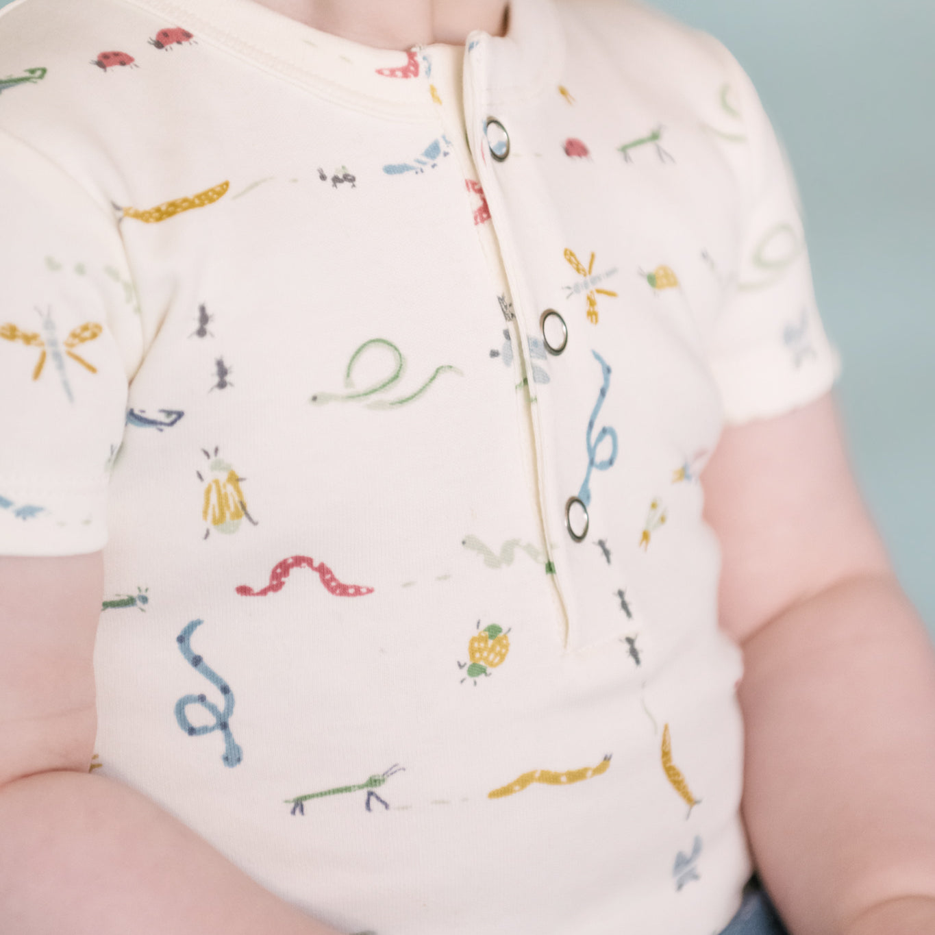 Pehr-Short Sleeve Henley One Piece- Crawling Critters-2