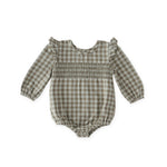 Pehr-Flannel Long Sleeve Smocked One Piece-Sage/Light Sage-1