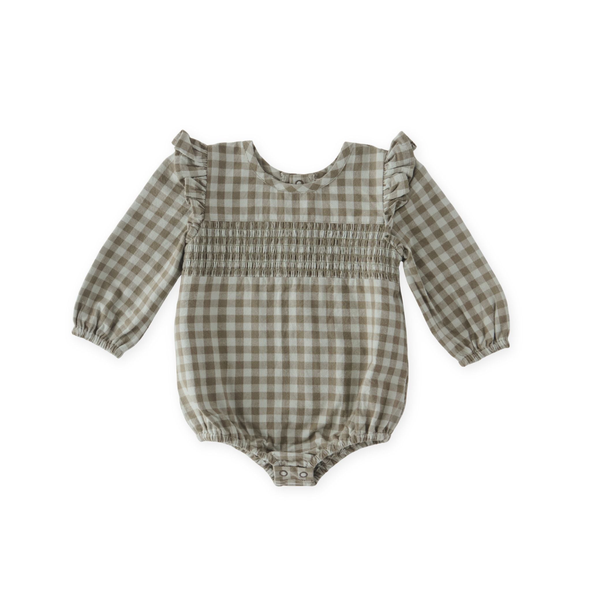 Pehr-Flannel Long Sleeve Smocked One Piece-Sage/Light Sage-1