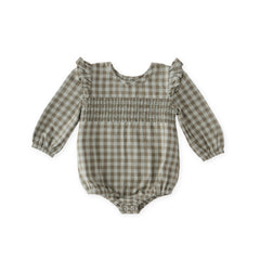 Pehr-Flannel Long Sleeve Smocked One Piece-Sage/Light Sage-1
