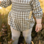 Pehr-Flannel Long Sleeve Smocked One Piece-Sage/Light Sage-2