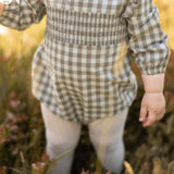 Pehr-Flannel Long Sleeve Smocked One Piece-Sage/Light Sage-2