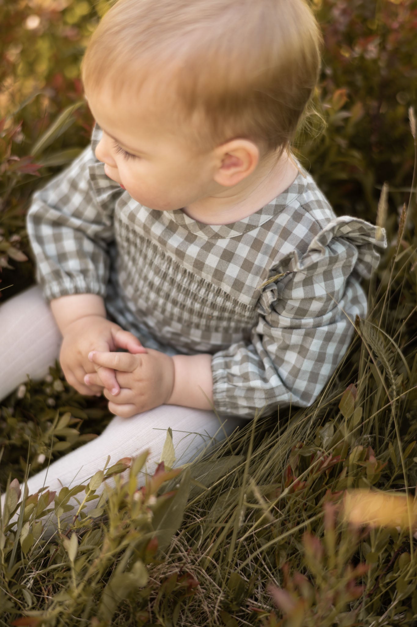 Pehr-Flannel Long Sleeve Smocked One Piece-Sage/Light Sage-3