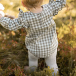 Pehr-Flannel Long Sleeve Smocked One Piece-Sage/Light Sage-4