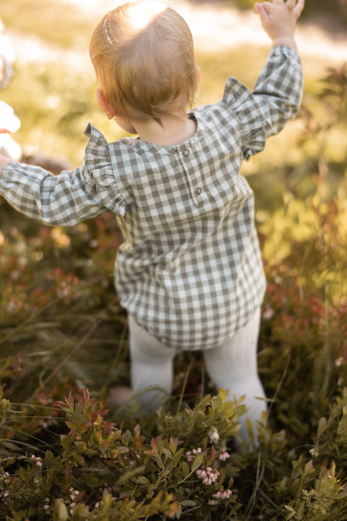 Pehr-Flannel Long Sleeve Smocked One Piece-Sage/Light Sage-4