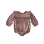 Pehr-Flannel Long Sleeve Smocked One Piece-Thistle/Light Thistle-1