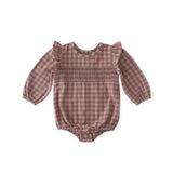 Pehr-Flannel Long Sleeve Smocked One Piece-Thistle/Light Thistle-1