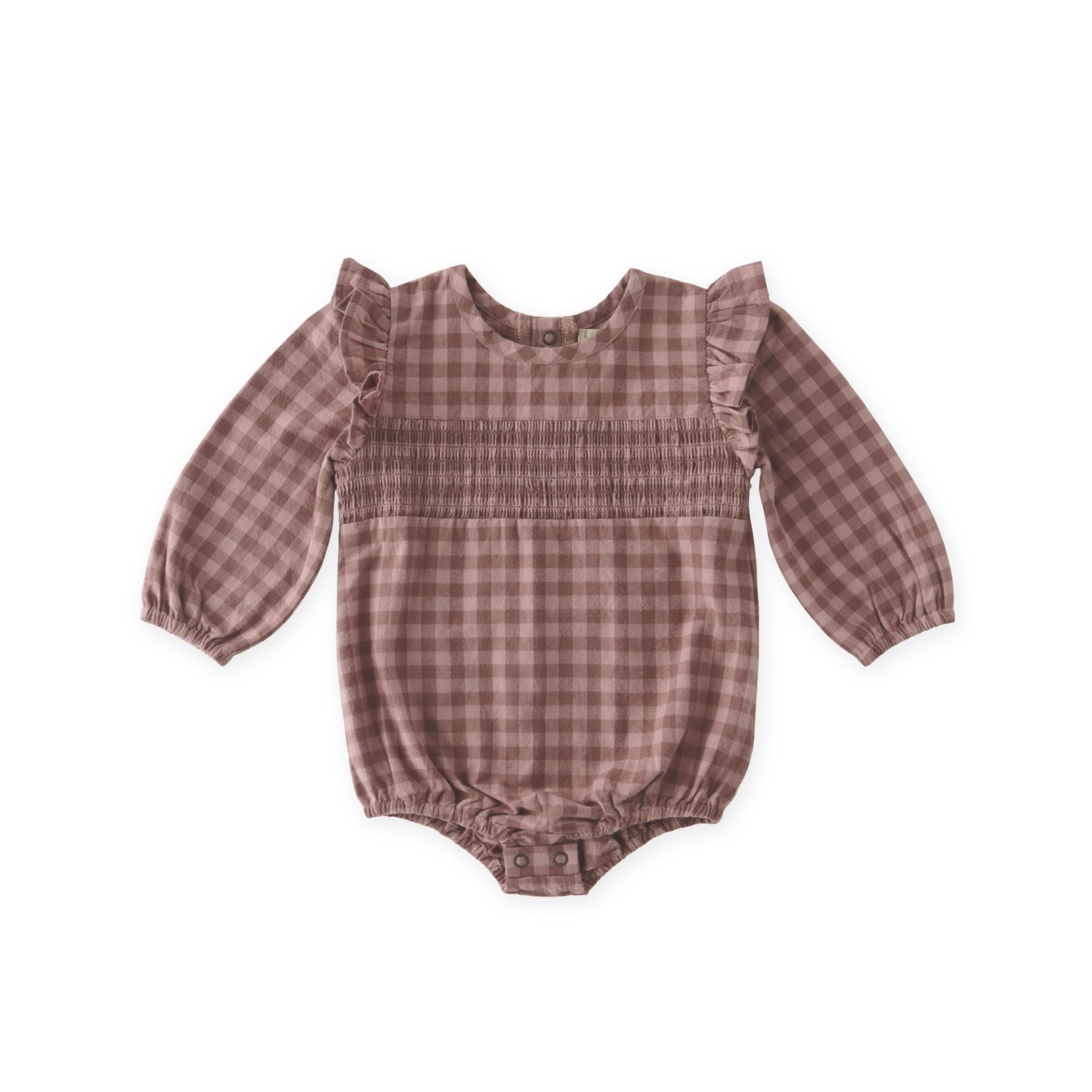 Pehr-Flannel Long Sleeve Smocked One Piece-Thistle/Light Thistle-1