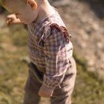 Pehr-Flannel Long Sleeve Smocked One Piece-Thistle/Light Thistle-2