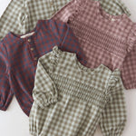 Pehr-Flannel Long Sleeve Smocked One Piece-Thistle/Light Thistle-3