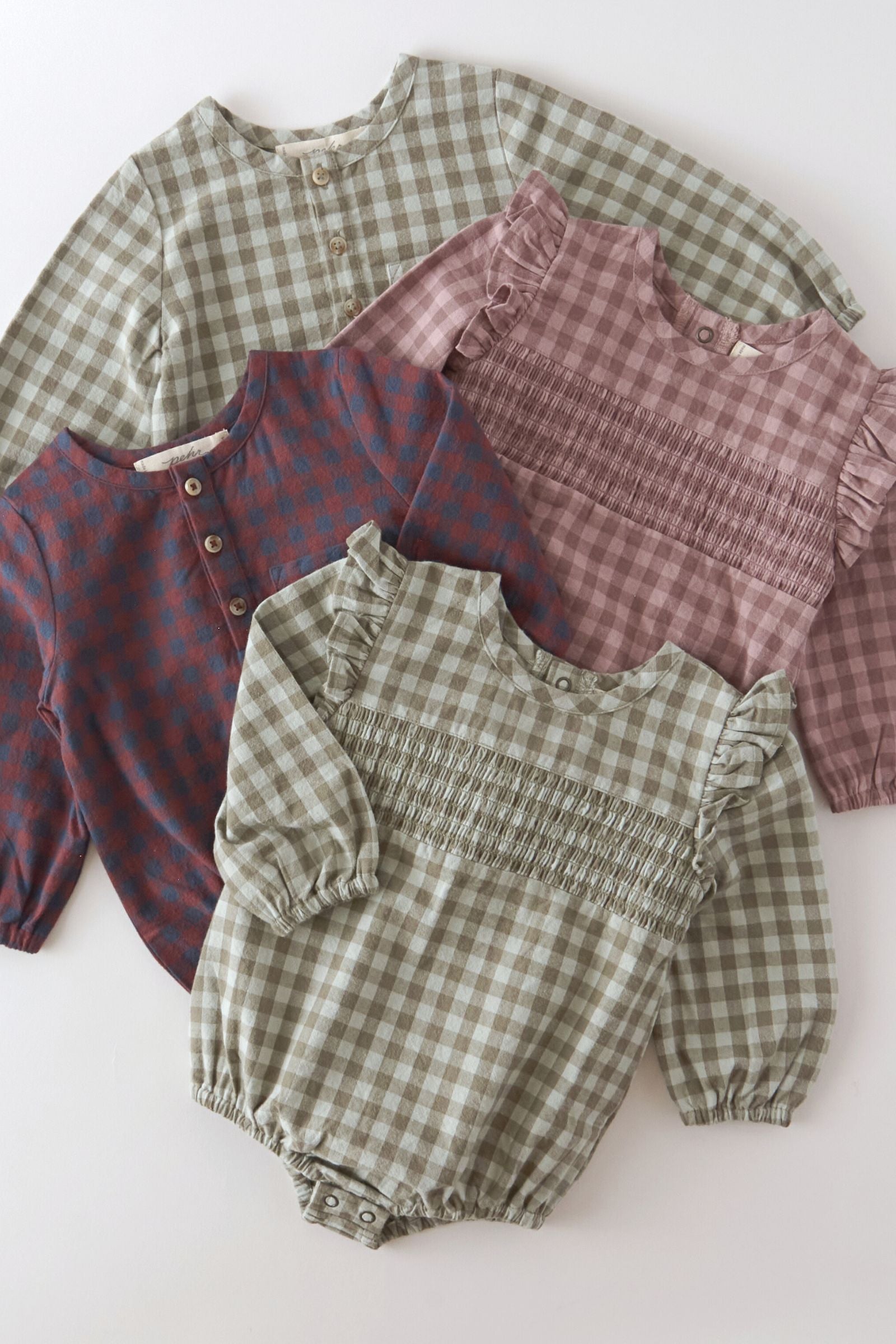 Pehr-Flannel Long Sleeve Smocked One Piece-Thistle/Light Thistle-3