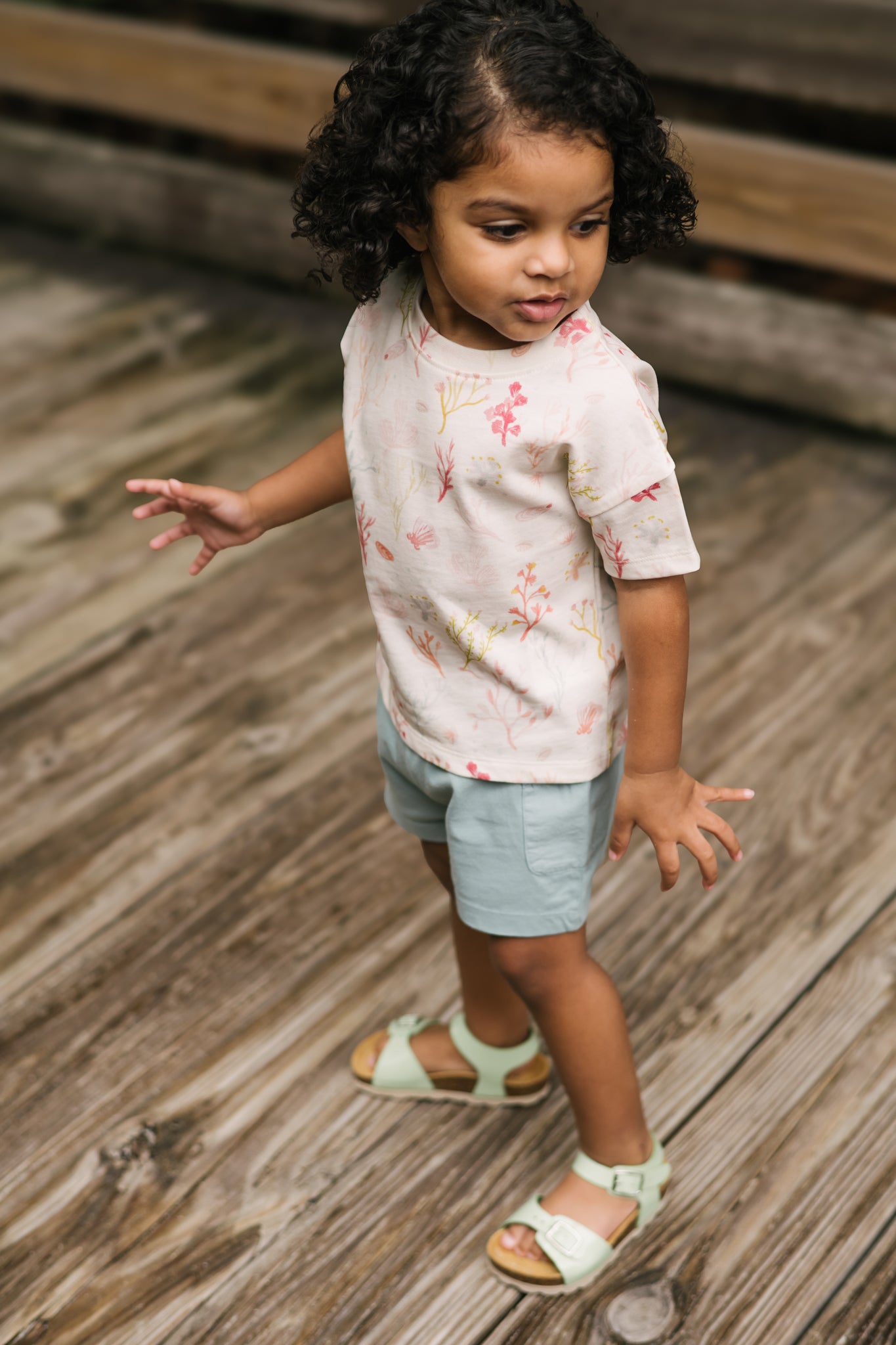 Dropped Shoulder Short Sleeve T-Shirt- Sea Bloom